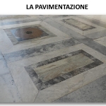 La pavimentazione del quadriportico: cipollino dell’Eubea (Grecia), granito di Aswan (Egitto), portoro (prov. SP), bianco e bardiglio di Carrara