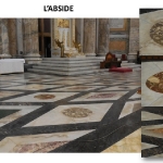 L’abside: pavimentazione in lumachellone antico (Alpi orientali); broccatello di Spagna; libeccio (prov. TP); granito dell’Elba; porfido verde serpentino di Grecia; alabastro fiorito